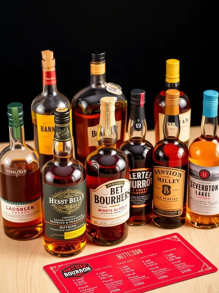 A classic shot of a Buffalo Trace Bourbon bottle, emphasizing its traditional square shape and the amber-colored bourbon inside, set against a rustic background to highlight its American heritage.
